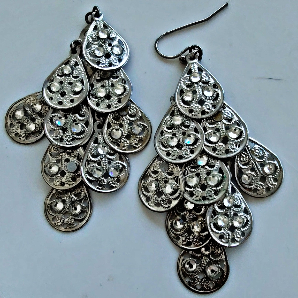 Silver Filigree Chandelier Earrings